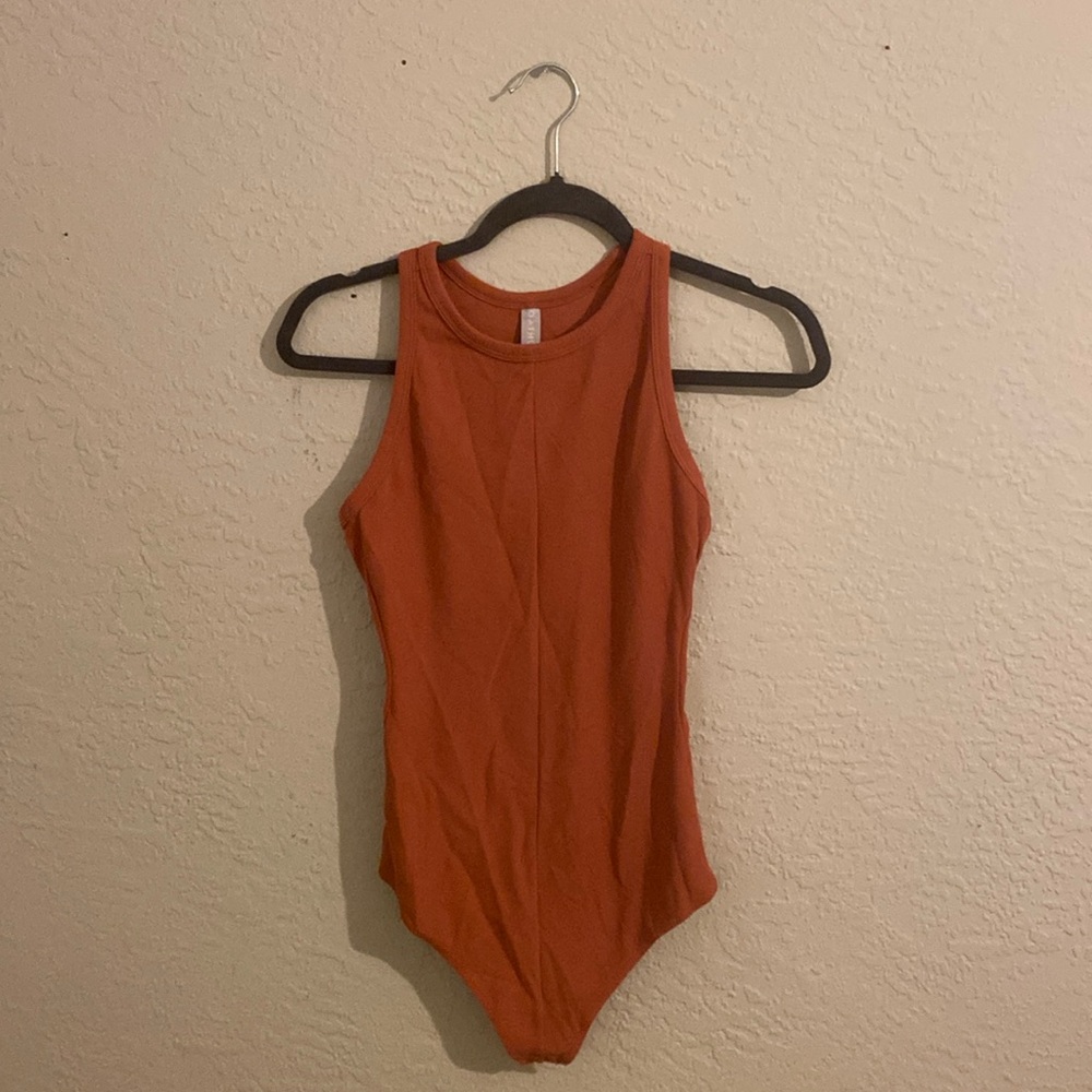 Athleta Racerback Bodysuit Rust Color Size Small Snap Closure